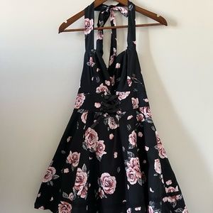 Hot Topic Black & Dusty Rose Halter Dress Size XL